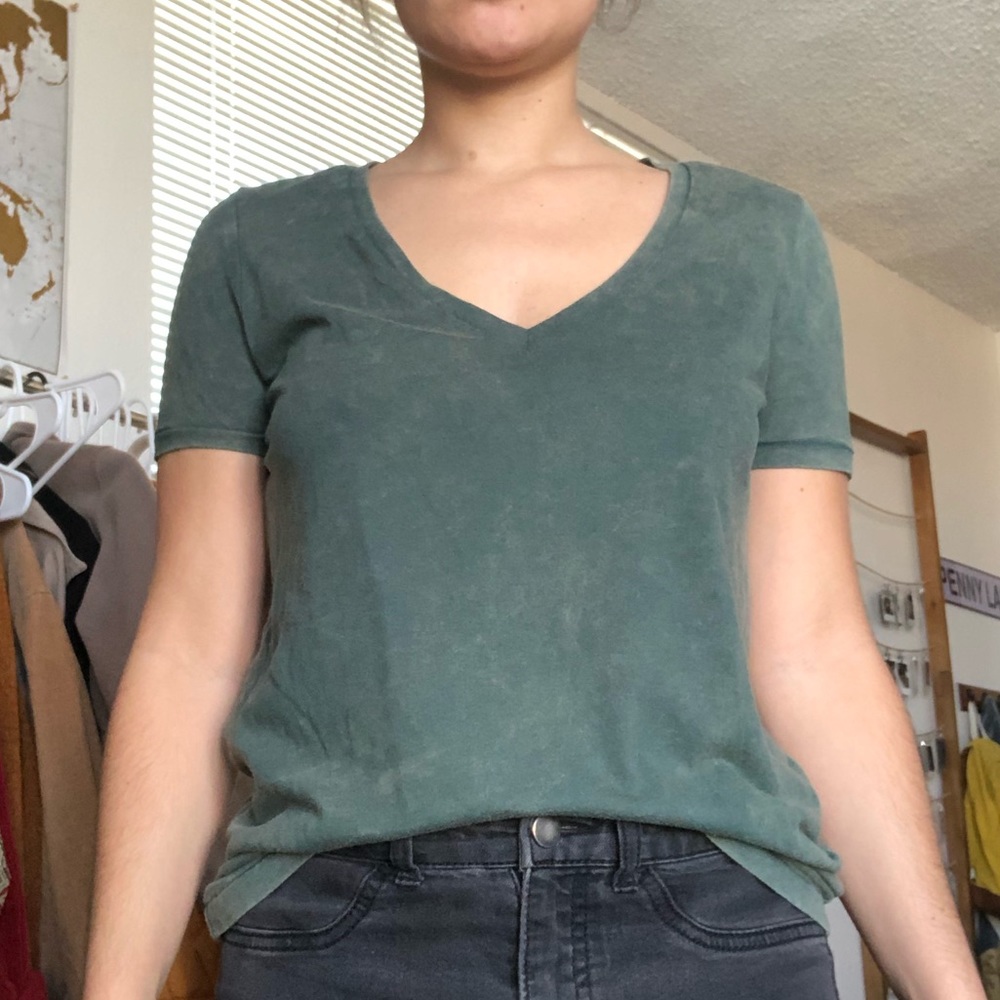 Green Acid Wash V-Neck
